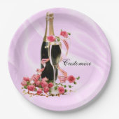 Champagne en Rozen Roze Borden Papieren Bordje (Voorkant)