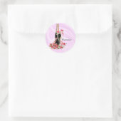 Champagne en Rozen roze satijnsktickers Ronde Sticker (Tas)