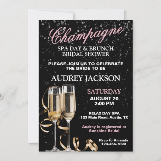 Champagne en Spa Day Brunch Bruidsborrel Kaart (Voorkant)