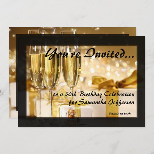 Champagne en Sparkles Golden 50e Uitnodigingen (Voorkant / Achterkant)