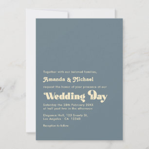 Champagne en Stofblauwe Typografie Bruiloft Kaart