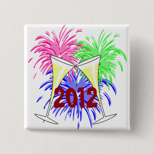 Champagne en vuurwerk Button