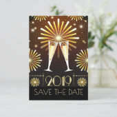 Champagne en vuurwerk New Years Save the Date (Staand voorkant)