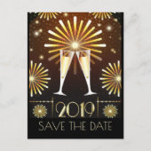 Champagne en vuurwerk New Years Save the Date Briefkaart (Voorkant)