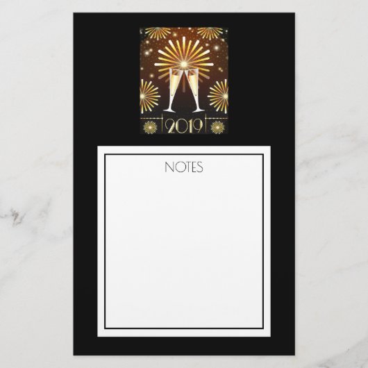 Champagne en vuurwerk - nieuwjaarsjaar 2019 briefpapier (Voorkant)