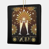 Champagne en vuurwerk - nieuwjaarsjaar 2019 keramisch ornament (Links)