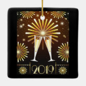 Champagne en vuurwerk - nieuwjaarsjaar 2019 keramisch ornament (Achterkant)