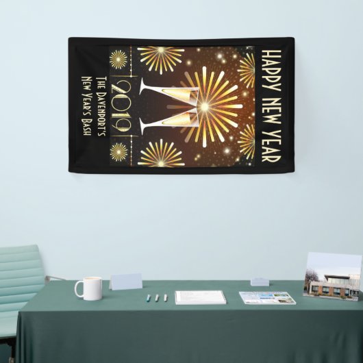 Champagne en vuurwerk - nieuwjaarsjaar 2019 spandoek (Beurs)