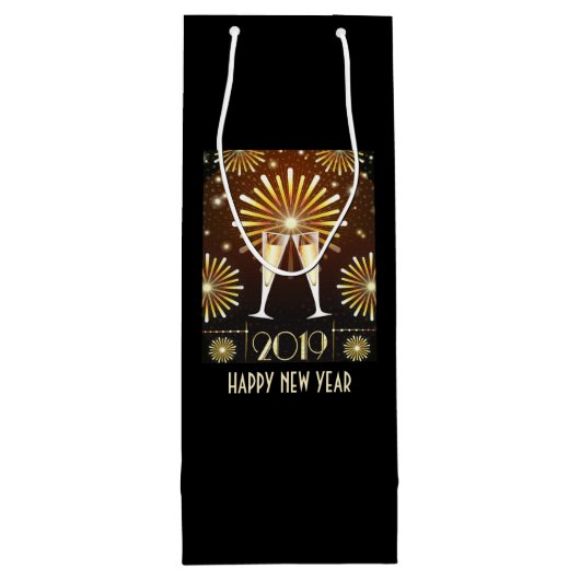 Champagne en vuurwerk - nieuwjaarsjaar 2019 wijn cadeautas (Achterkant)