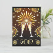 Champagne en Vuurwerk Nieuwjaarsuitnodiging Kaart (Staand voorkant)