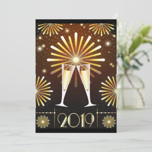 Champagne en Vuurwerk Nieuwjaarsuitnodiging Kaart (Staand voorkant)