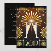 Champagne en Vuurwerk Nieuwjaarsuitnodiging Kaart (Voorkant / Achterkant)