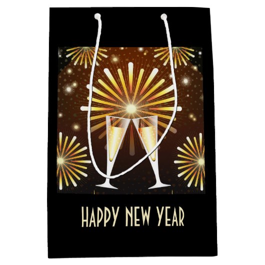Champagne en vuurwerk oudejaarsavond medium cadeauzakje (Voorkant)