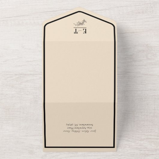 Champagne en Zwart Eenvoudig Modern Huwelijk All In One Uitnodiging (Buitenkant)