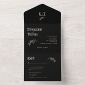 Champagne en Zwart Eenvoudig Modern Huwelijk All In One Uitnodiging (Binnen)