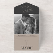 Champagne en Zwarte Huwelijksuitnodiging All In One Uitnodiging (Buitenkant)