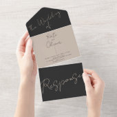 Champagne en Zwarte Huwelijksuitnodiging All In One Uitnodiging (Afscheurbaar)