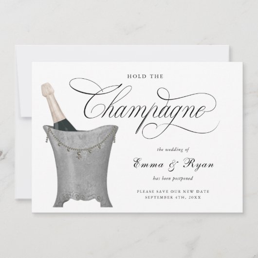Champagne Evenement Uitstellen Trouwdatum Wijzigin Aankondiging (Voorkant)