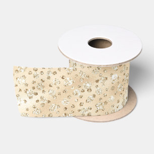 Champagne Faux Glitter Cheetah Spots Satijnen Lint