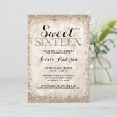 Champagne Faux Glitter Sweet 16 Verjaardag Kaart (Staand voorkant)
