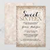 Champagne Faux Glitter Sweet 16 Verjaardag Kaart (Voorkant / Achterkant)