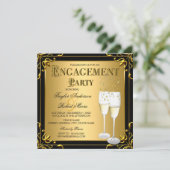 Champagne Faux Gold Black Engagement Kaart (Staand voorkant)
