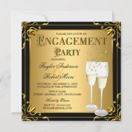 Champagne Faux Gold Black Engagement Kaart