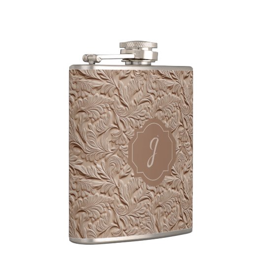 Champagne Faux Tooled Leather Vinyl  Heupfles (Rechts)