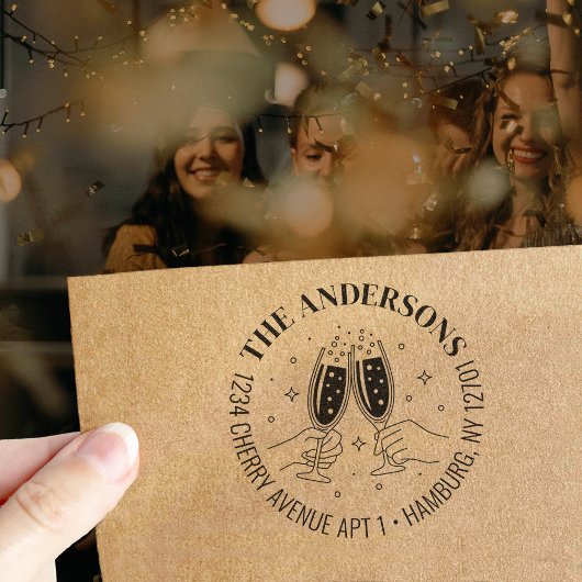 Champagne Feest Uitnodiging Retouradres Zelfinktende Stempel