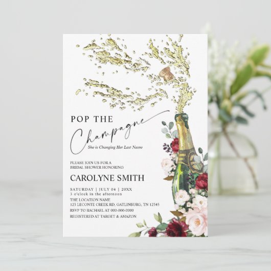 Champagne fles bruids douche uitnodiging (Staand voorkant)