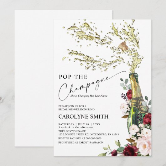 Champagne fles bruids douche uitnodiging (Voorkant / Achterkant)
