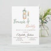 Champagne Fles Glas Stippen Bruidsdouche Kaart (Staand voorkant)