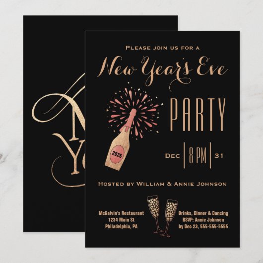 Champagne-fles met gouden zwarte gouden gouden pil kaart (Voorkant / Achterkant)