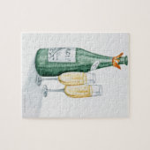 Champagne-flessen en twee glazen glazen legpuzzel (Horizontaal)