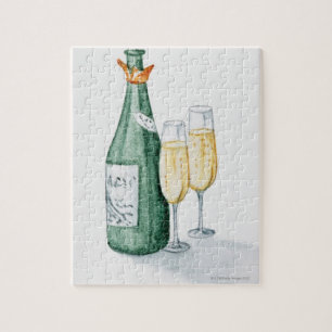 Champagne-flessen en twee glazen glazen legpuzzel