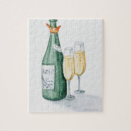 Champagne-flessen en twee glazen glazen legpuzzel (Verticaal)