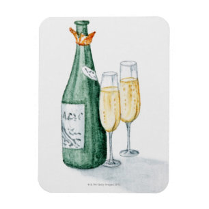 Champagne-flessen en twee glazen glazen magneet