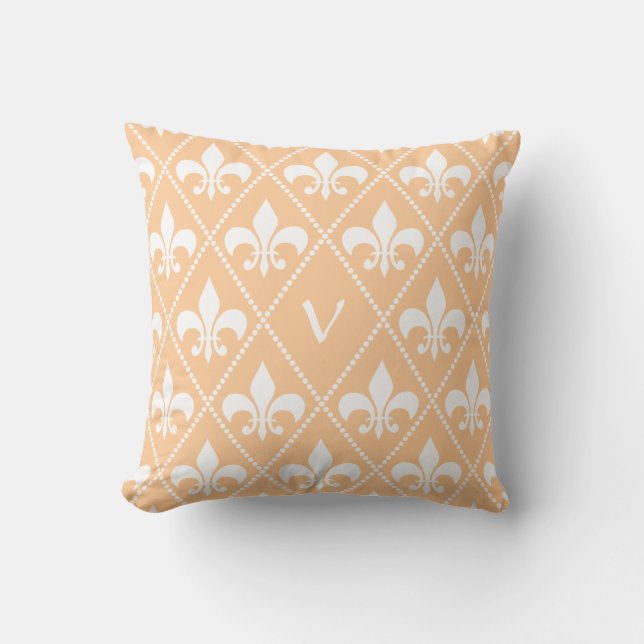 Champagne Fleur de Lis met monogram initiaal Kussen (Voorkant)