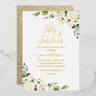 Champagne Floral 50 en Fabulous Birthday Folie Uitnodiging