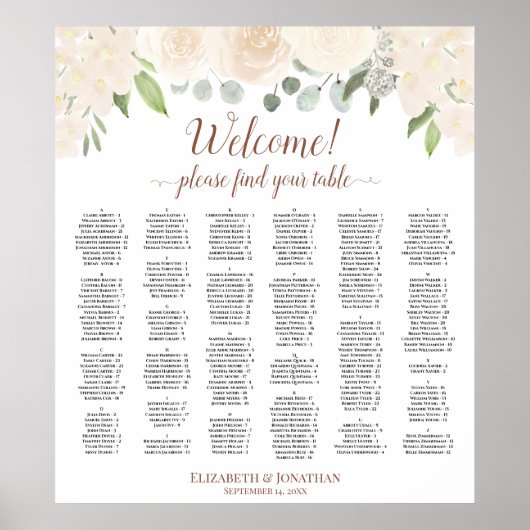 Champagne Floral Alfabetical Seat Chart Poster (Voorkant)