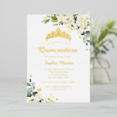 Champagne Floral Gold Quinceanera Folie Uitnodiging (Staand Voorkant)
