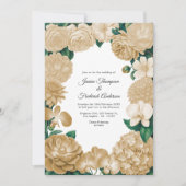 Champagne Floral Photo and QR Code Wedding Kaart (Voorkant)
