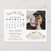 Champagne Floral Photo & Calendar Save the Date Aankondigingskaart (Voorkant)