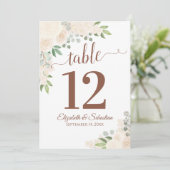 Champagne Floral Wedding Table Number Kaart Grote (Staand voorkant)