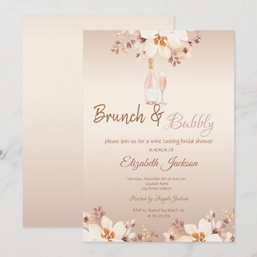 Champagne FlowBeige Brunch & Bubbly Bruidsfeest Kaart (Voorkant / Achterkant)