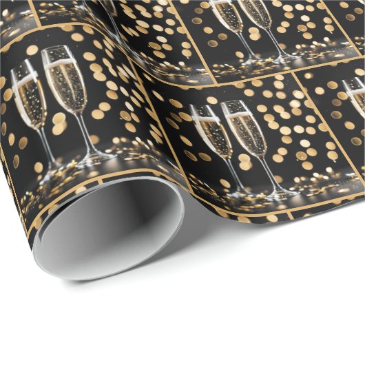 Champagne fluit op gouden bokeh cadeaupapier (Rol Hoek)