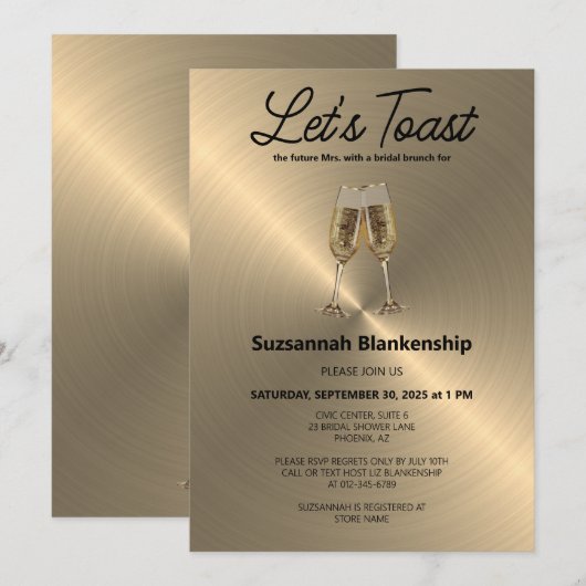 Champagne Fluit Toast Bruidsdouche Sjabloon Kaart (Voorkant / Achterkant)