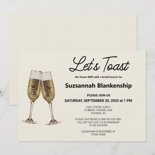 Champagne Fluit Toast Bruidsdouche Sjabloon Kaart (Voorkant / Achterkant)