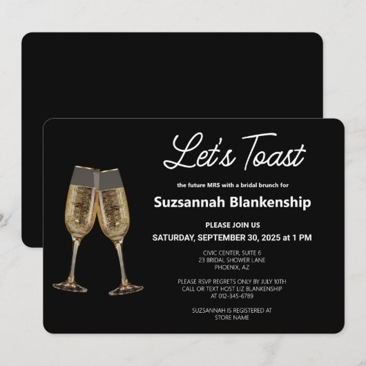 Champagne Fluit Toast Bruidsdouche Sjabloon Kaart (Voorkant / Achterkant)
