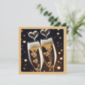 Champagne Fluiten met Hart Bubbels Valentijn Feestdagenkaart (Staand voorkant)